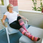 a lady wearing compression stockings